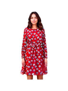 J. Crew Red Dandelion Floral Long Sleeve Dress Fully Lined Women’s Size 2